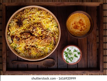 Delicious Hyderabadi Mutton Biryani Top View