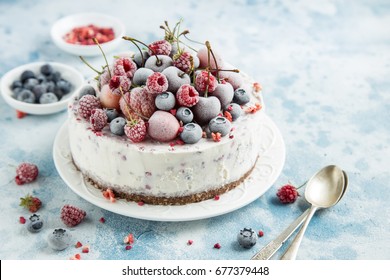 delicious ice cream cake with frozen berries , selective focus - Powered by Shutterstock