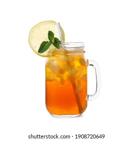 Delicious iced tea in mason jar on white background - Powered by Shutterstock