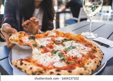 Delicious Italian Pizza For Lunch In The Sun Outside Table In Santa Cruz California