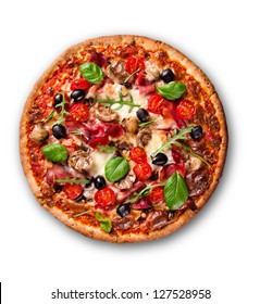 Delicious italian pizza over white