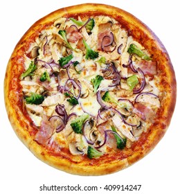 Delicious Italian Pizza Over White Background Top View