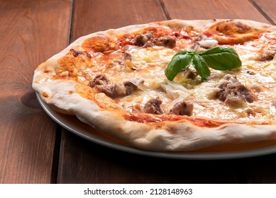 Delicious Italian Pizza With Pecorino, Tomato Sauce And Pork Sausage