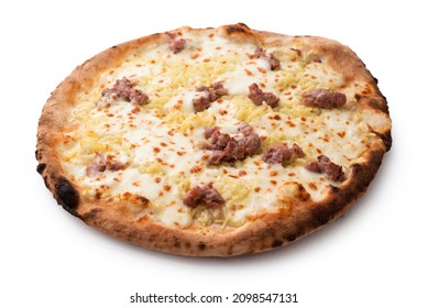 Delicious Italian Pizza With Pork Sausage, Potato And Mozzarella