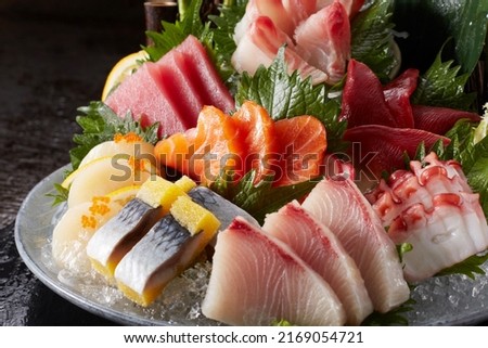 Delicious Japanese food, seafood sashimi platter	
