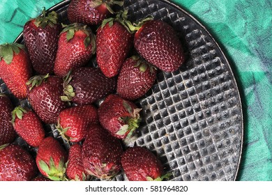 Delicious, juicy strawberries closeup. The view from the top. Proper healthy eating