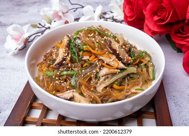 Delicious Korean food stir-fried vegetables (japchae) - Powered by Shutterstock