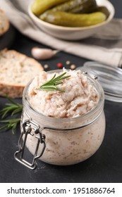 Delicious Lard Spread In Jar On Black Table