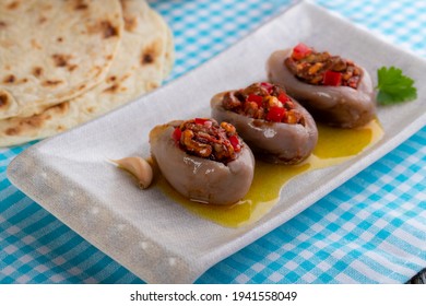 Delicious Lebanese Breakfast Makdous (Stuffed Eggplant)