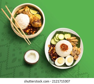 Delicious Meal Of Indonesian Cuisine. Asian Food. Top View