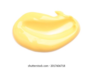 Delicious melted cheese isolated on white, top view