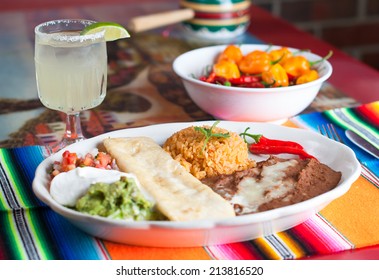 Delicious Mexican gourmet dish set up on the table with drinks