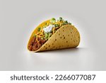 Delicious mexican taco closeup isolated on background. display, whole and side view. frontal full view. lifestyle studio shoot. closeup view