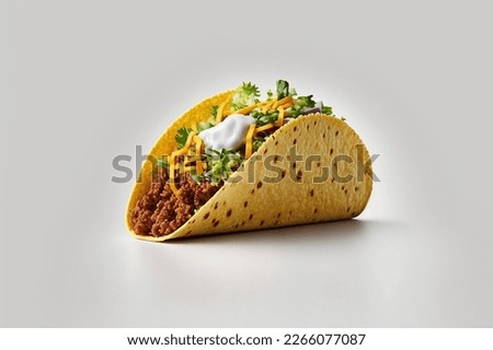 Delicious mexican taco closeup isolated on background. display, whole and side view. frontal full view. lifestyle studio shoot. closeup view