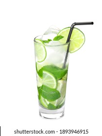 Delicious Mojito In Glass Isolated On White
