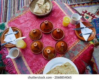 Delicious Moroccan breakfast in the High Atlas Mountains. Imlil, Morocco.