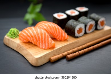 Delicious Nigiri and Roll Sushi with  salmon - Powered by Shutterstock