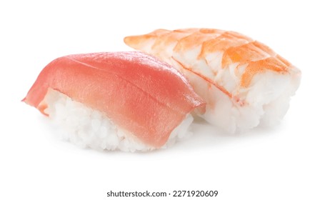 Delicious nigiri sushi isolated on white. Traditional Japanese cuisine