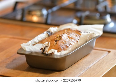 Delicious Nutella Banana Bread On Wooden Table