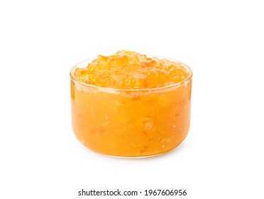 Delicious orange marmalade in bowl isolated on white