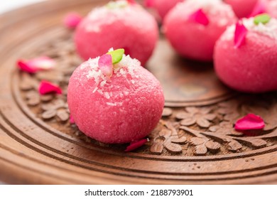 Delicious Pink Chumchum Or Rose Flavour Cham Cham Or Rasgulla Or Rasagola, Rosogola, Rosogolla