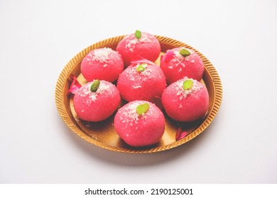 Delicious Pink Chumchum Or Rose Flavour Cham Cham Or Rasgulla Or Rasagola, Rosogola, Rosogolla