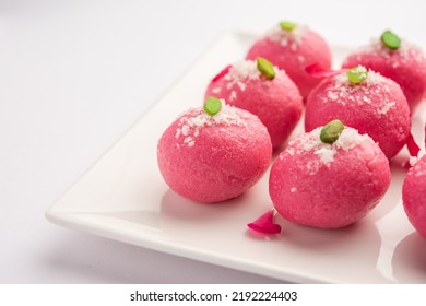 Delicious Pink Chumchum Or Rose Flavour Cham Cham Or Rasgulla Or Rasagola, Rosogola, Rosogolla