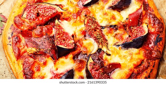 Delicious Pizza With Jamon And Fruit Figs