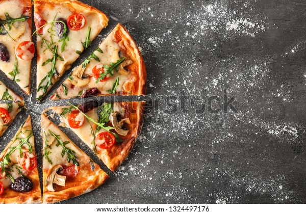 Delicious Pizza On Grey Background Stock Photo (Edit Now) 1324497176