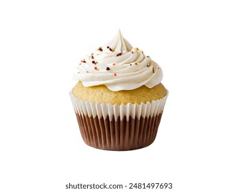 Delicious plain cupcake wirh white cream and sprinkles isolated on white background. - Powered by Shutterstock