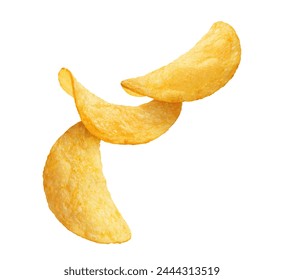 Delicious potato chips, isolated on white background