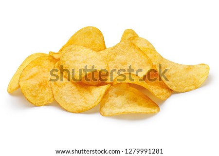 Delicious potato chips, isolated on white background