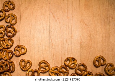 A Delicious Pretzels Snack Overhead Closeup Focus Kitchen Copy Space Countertop Healthy Eating Food Background