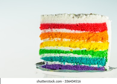 Delicious Rainbow Cake Plate On A White Background.