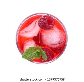 Delicious Raspberry Lemonade Made With Soda Water Isolated On White, Top View