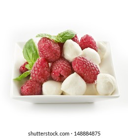 delicious raspberry salad with mozzarella and basil