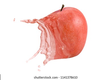 Delicious Red Apple Exploding And Becoming Refreshing Apple Juice.  Isolated On White Background.
