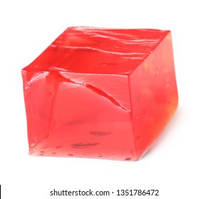 Delicious Red Jelly Cube On White Background