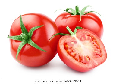 Delicious red tomatoes, isolated on white background