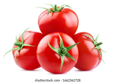 Delicious red tomatoes, isolated on white background