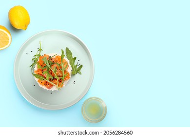 Delicious Salmon Tartar On Color Background