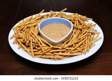 Delicious And Salty Pretzel Sticks With Chipotle Dip