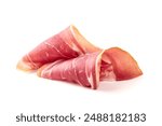 Delicious Serrano ham, cured jamon iberico, isolated on white background