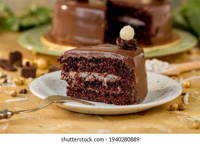 Delicious Slice Bounty Cake Side View And White Background. Images