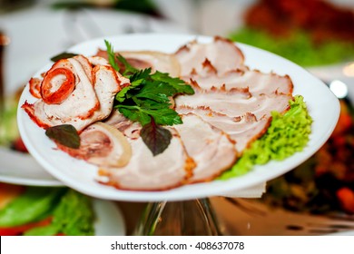 Delicious Sliced Ham Roasted Baked Virginia With Herbs 