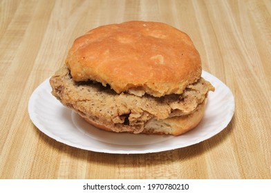 Delicious Southern Fried Steak Biscuit Breakfast Sandwich