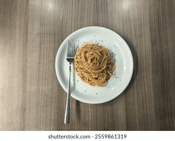 delicious spaghetti with a fork 