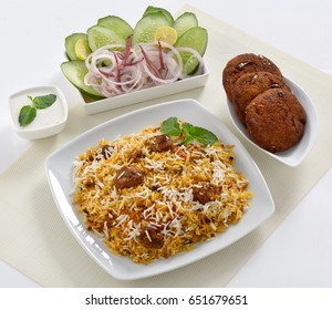 Delicious And Spicy Beef Biryani And Kabab