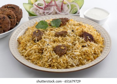 Delicious And Spicy Beef Biryani And Kabab