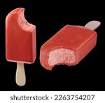 Delicious strawberry flavor ice cream popsicles with filling isolated on black background
